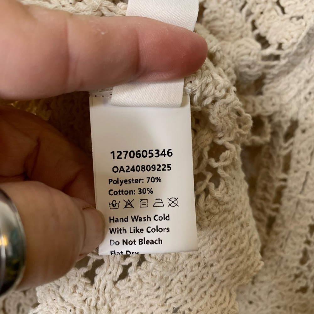 Commense Floral Open Knit Top Size Small Boho Neutral Hippie Crochet Cottagecore - Picture 8 of 9